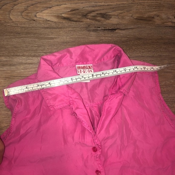 VTG H.E.R 100% Silk Button Down Sleeveless Blouse Bright Pink Sz L - Picture 3 of 5
